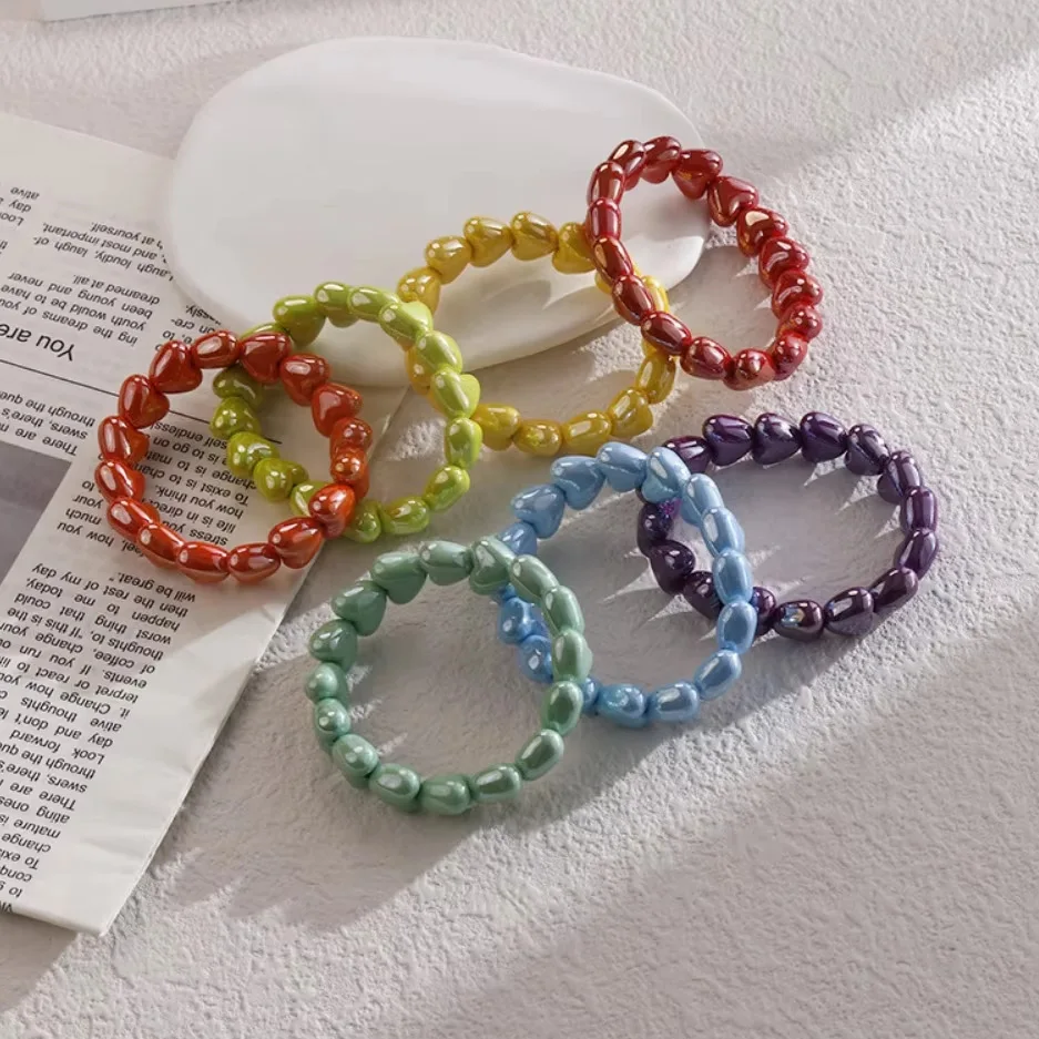 New Colorful Love Bead Bracelet for Women Heart-shaped Fashion Vintage Handmade String Bracelet Party Gift Jewelry Accessories