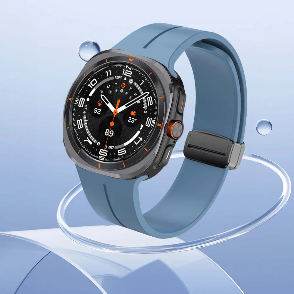 ไม่มีช่องว่างสำหรับ Samsung Galaxy Watch ultra 47mm แม่เหล็กกีฬากำไลข้อมือซิลิโคนสำหรับ Galaxy ultra 47mm