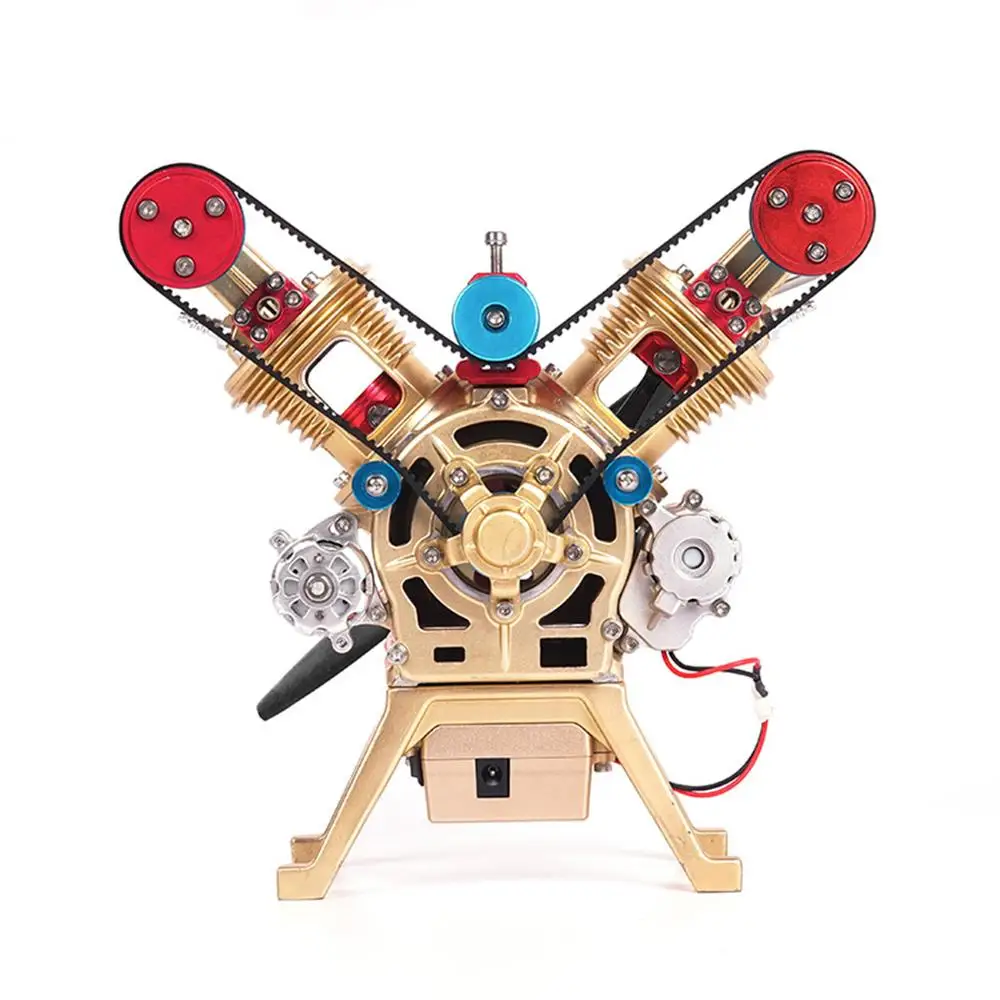 

TECHING Metal Engine V2 Double-Cylinder Mini Car Engine Model Education for Collecting Toys Gifts