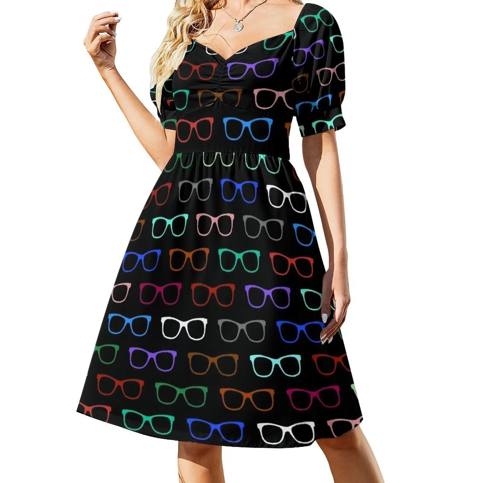 

Hipster Colorful Eyeglasses Pattern II Short Sleeved Dress prom dresses women long dresses Dress