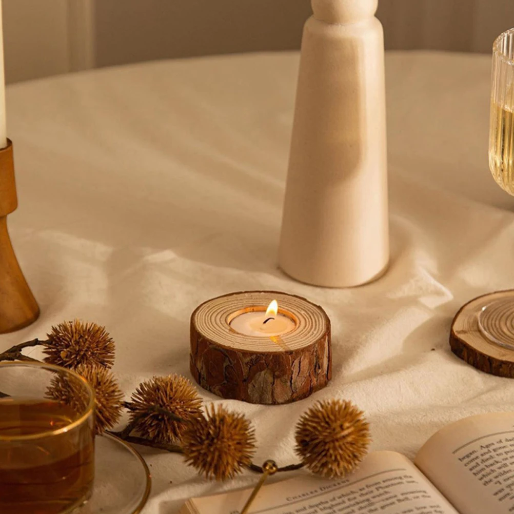 

2 Pcs Log Holder Votive Wood Tealight Candles Christmas Tealights Holders