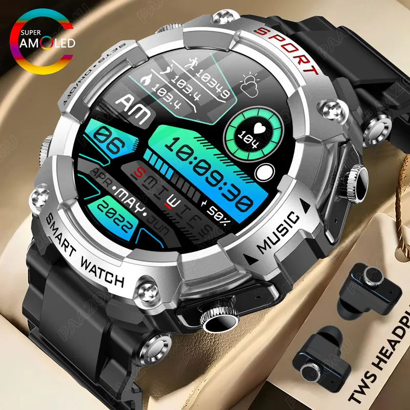 2024 New Smart Watch3 in 1 TWS Wireless Earbuds 1.52Inch AMOLED BT Call Outdoor Sport Muisc Smartwatch For CASIO G-shock Style