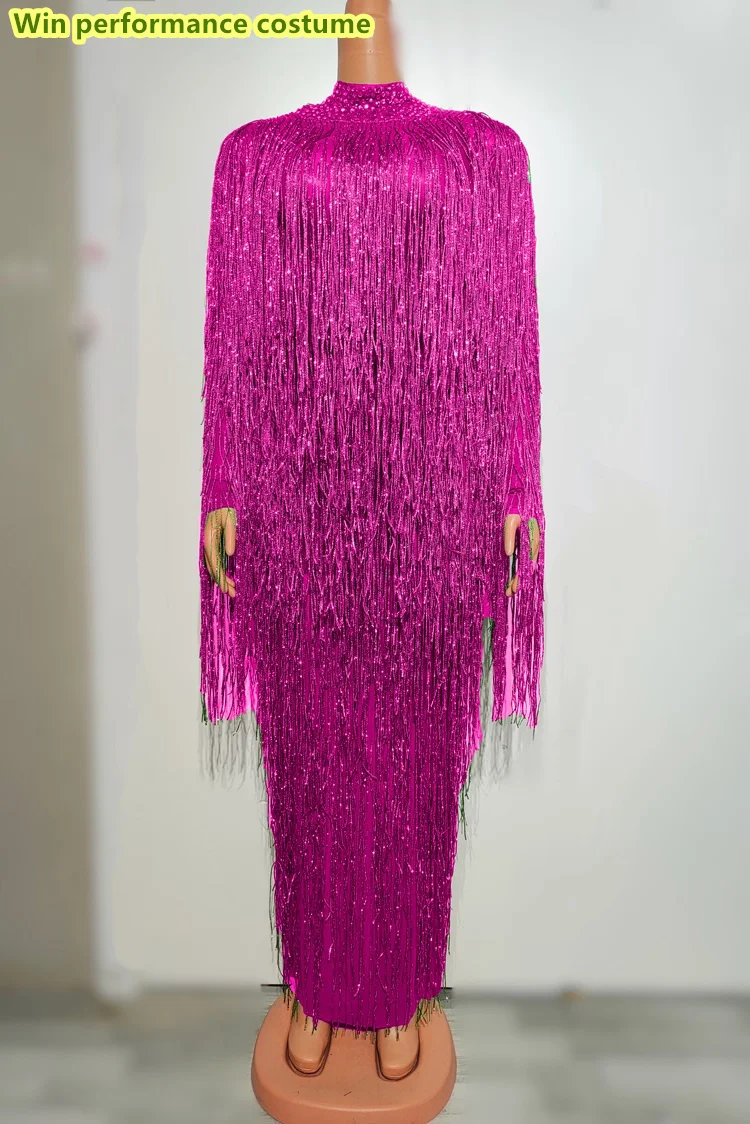 Lion-Vestido largo con borlas de diamantes de imitación multicolores, vestido Sexy para fiestas, clubs nocturnos, bares, actuaciones en escenario, disfraces