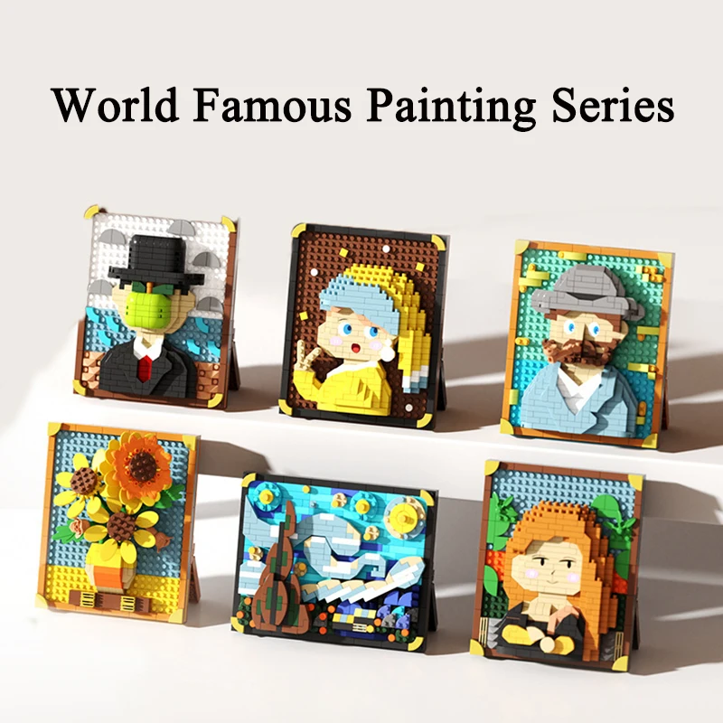 NEW Arrival World-famous Painting Assembly Building Blocks Creative Pixel Oil Painting Frame Sunflower Bricks Gifts Office Decor