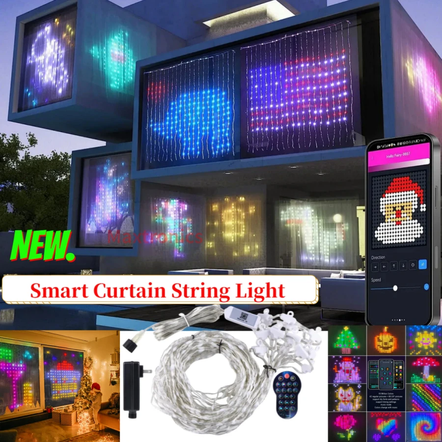 

Smart Curtain String Light LED RGB Bluetooth APP Control Curtain Lights DIY Picture Text Led Display Party Christmas Fairy Light