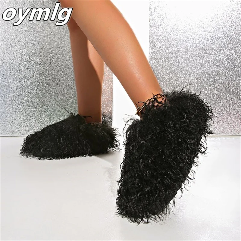 2024 New Beach Wool Sheep Curled Mongolian Fur Integrated Warm and Anti slip Slippers One line Dragging