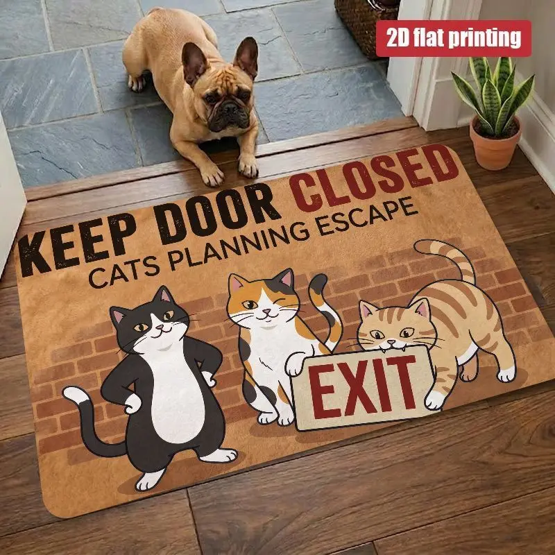 Cartoon Cat Non‑Slip Doormat, Keep Door Closed Letter Rug, Practical Entry Mat for Front Porch Indoor Outdoor Home