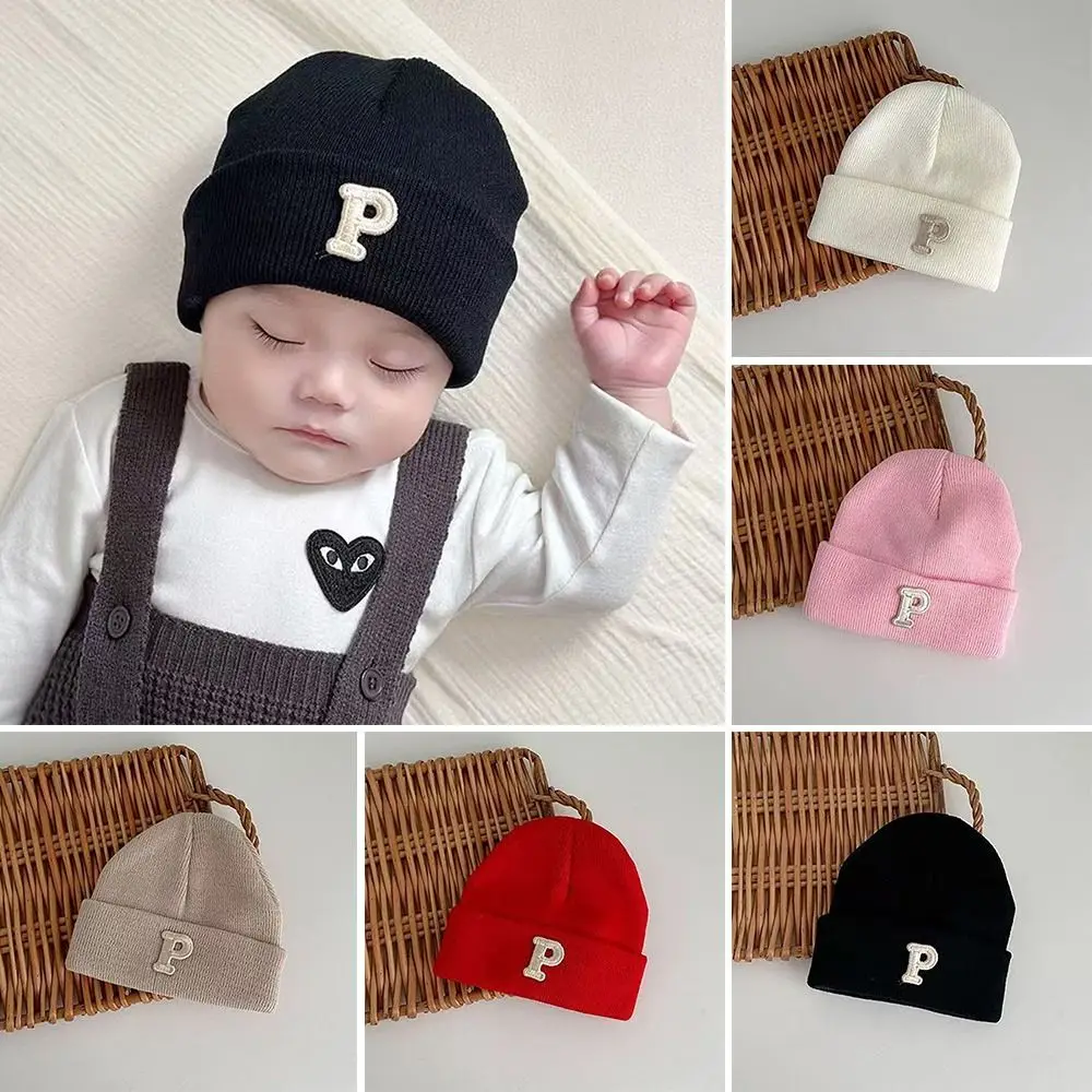 

Winter Soft Beanies Hat Warm Windproof Infant Knitted Cap Solid Color Letter Toddler Crochet Bonnet Outdoors