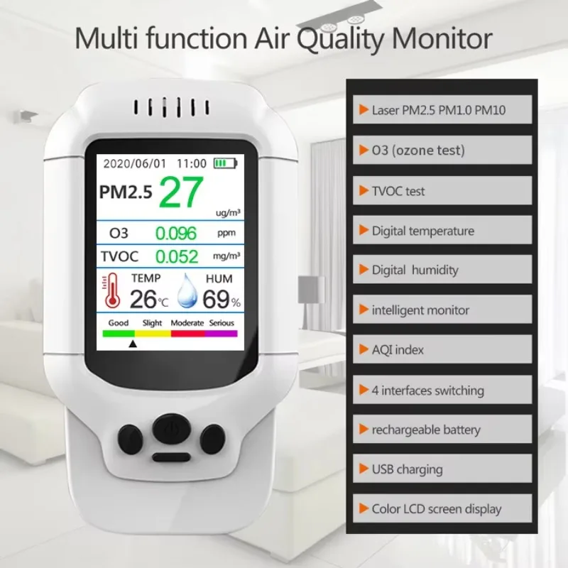 Fine Division DM502-O3 Convenient Ozone Detector O3 Detector Air Quality Convenient English TVOC Dust PM2.5 Gas Detector Air Qua