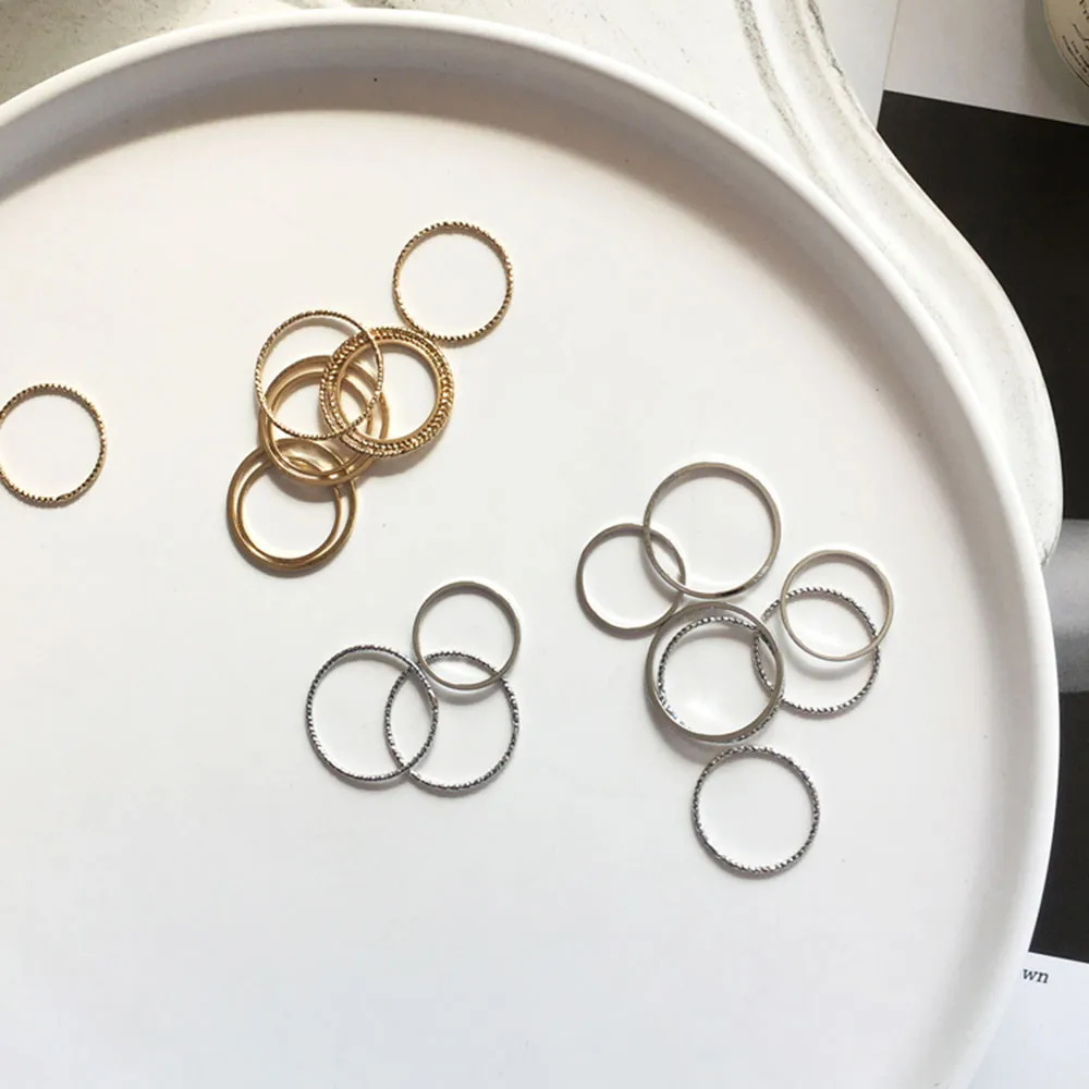 Juego de anillos minimalistas para mujer, Mini anillos redondos de giro, joyería Bohemia Vintage de Metal para nudillos, 10 unids/set