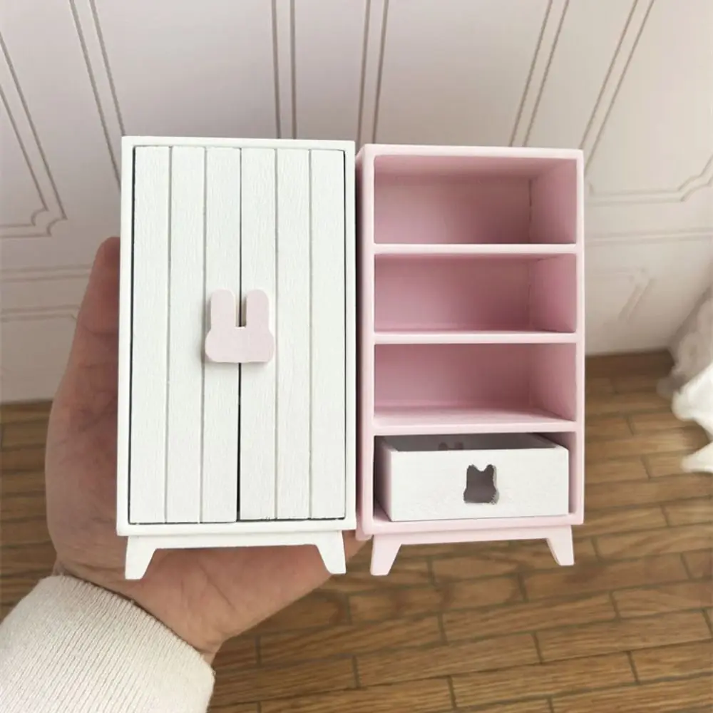 Simulation 1:12 Dollhouse Furniture Wooden European Dollhouse Display Stand DIY Simple Storage Cabinet Drawers Model