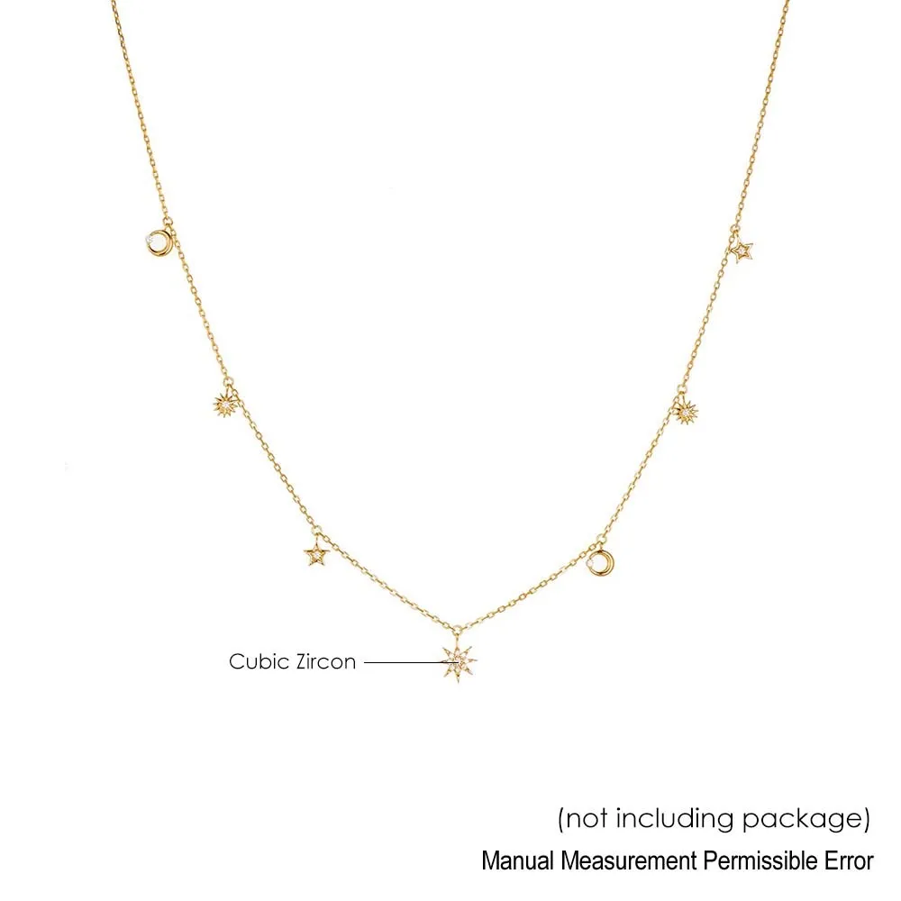 LAMOON Vintage Moon Star Sun Dainty Collarbone Zircon Necklace For Women Luxury Exquisite S925 Silver Gold Vermeil Fine Jewelry