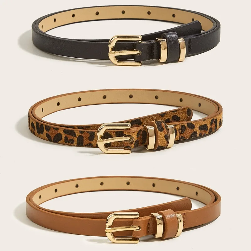 

Fashion Trend Leopard Print Leather Thin Belt for Women Metal Buckle Waist Strap Designer Female Trouser Dress Coat Decoration