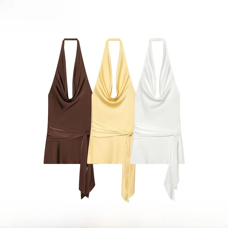 Fashionable Silk Satin Neckline Dress Women's New Spring Summer Dress Versatile Stylish City Commute Polyester Fiber 100%
