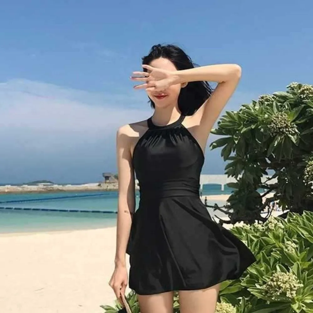 

Sweet Slim Fit Backless Skirt Swimsuit Pleated Sleeveless Hot Spring Swimwear Beachwear Swimwear with Padded Women