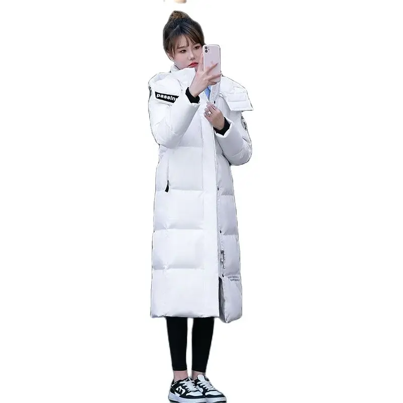 New Hooded White Eiderdown Down  Female Temperament Long Korean Version Loose Fashion Winter Warm Down Thick Coat  Tide