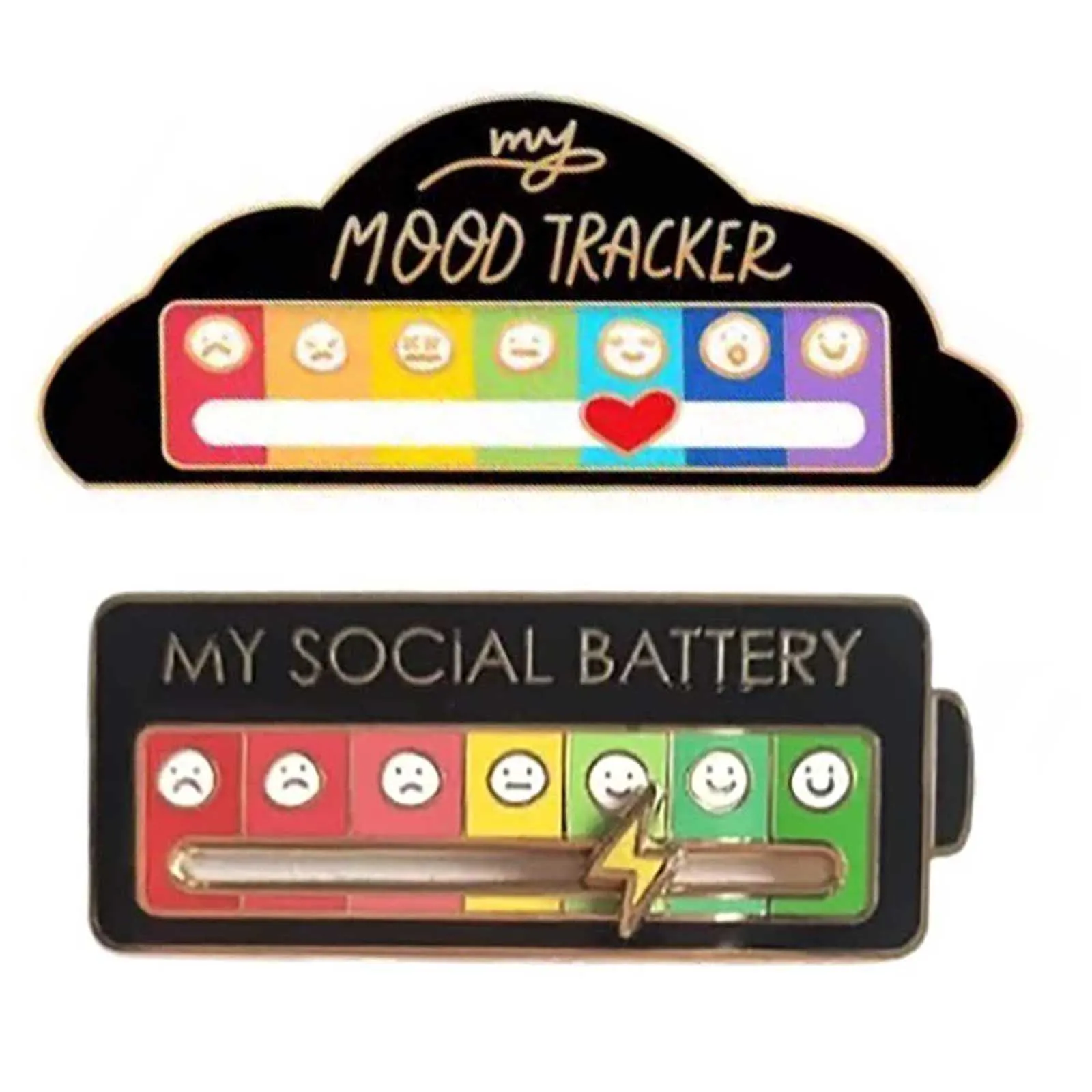 Funny Sliding Brooch 7 Moods My Social Battery Enamel Pins Creative Fashion Lapel Pin Jewelr for Clothes Bags Women Men Gift