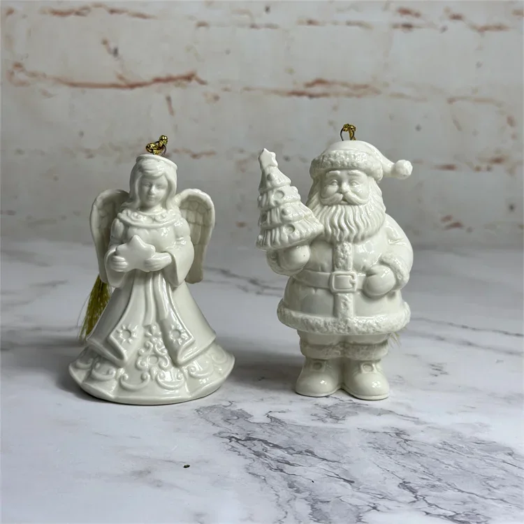 Decoração de festa lenox cerâmica branco papai noel e anjo pingente casa ornamento de mesa decoração de casa natal paisagem decoração presente
