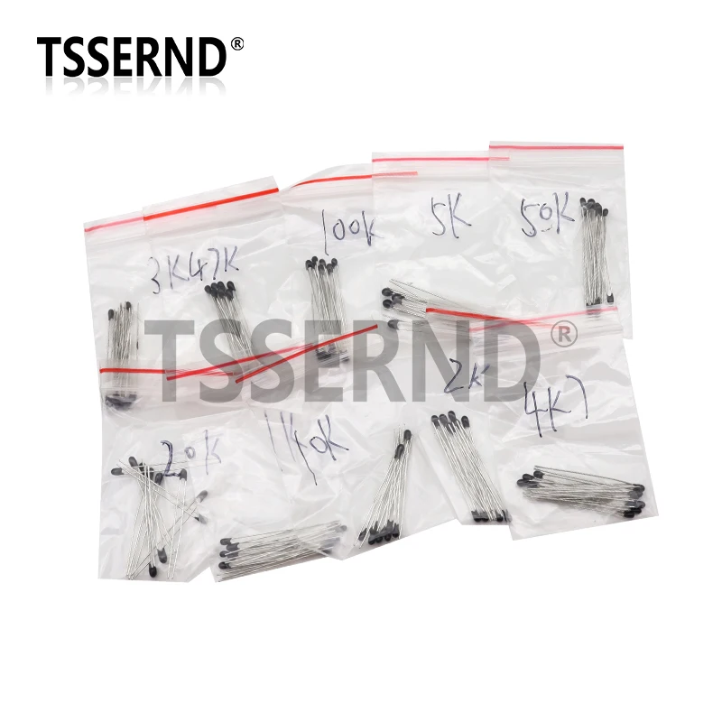 100pcs=10valuesX10pcs NTC Thermistor Resistor Kit  NTC-MF52AT 1K 2K 3K 4.7K 5K 10K 20K 47K 50K 100K 5% 3950B