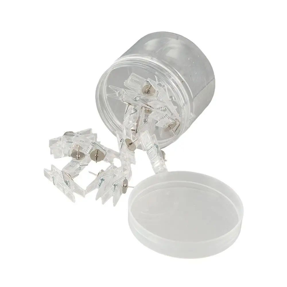 20 unids/caja Mini clavos de pulgar con Clip transparente, chinchetas transparentes multifuncionales portátiles, clavos de botón resistentes al desgaste duraderos