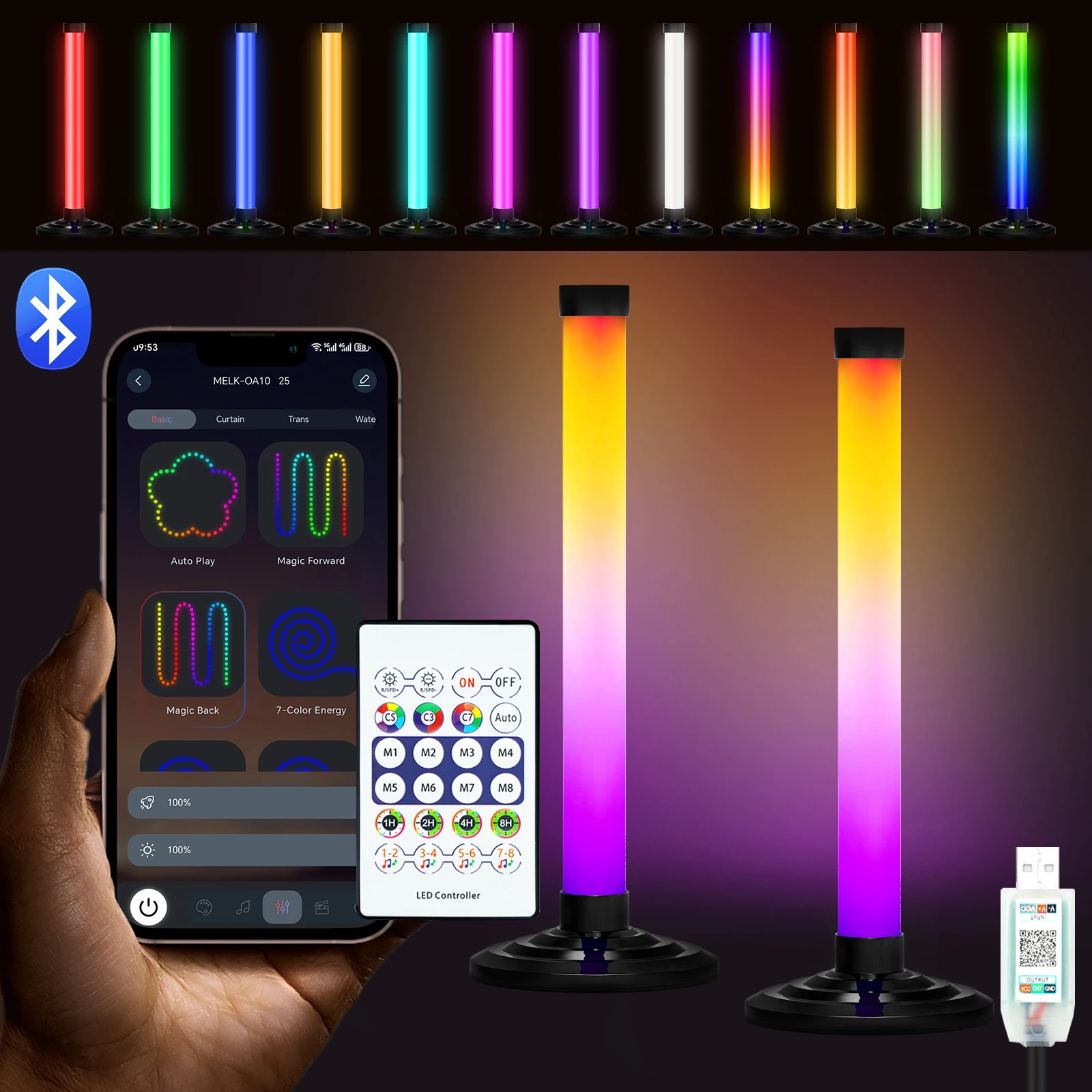 RGBIC LED Bar Light Bluetooth 24Key Remote Control App Control LED Desktop Lights USB Atmosphere Light for Game Computer TV