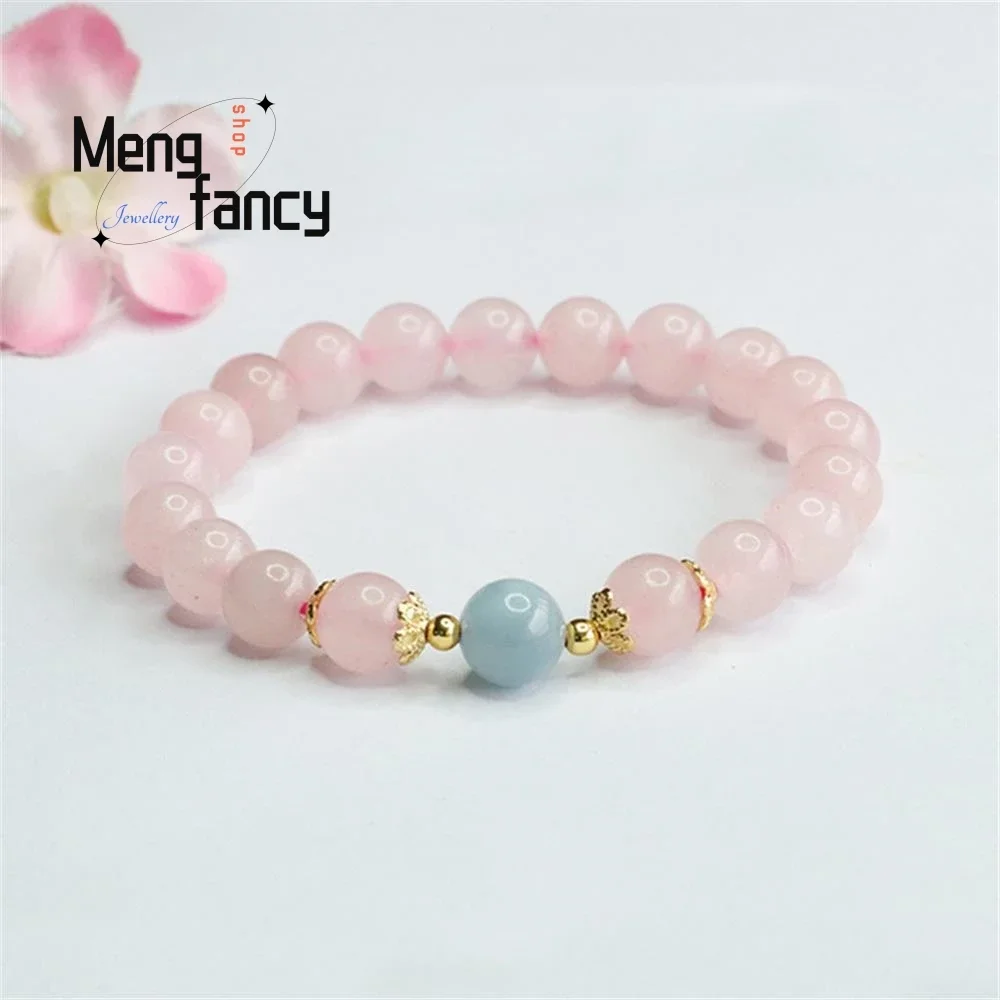 

Natural Pink Crystal Aquamarine Single Loop Bracelet Simple Elegant High-grade Luxury Quality Jewelry Fashion Fine Holiday Gifts