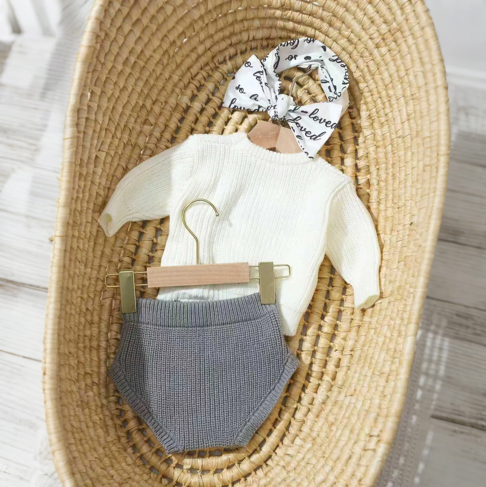 Ylsteed Hallo borduurwerk pasgeboren fotografie outfits gebreide baby trui met luierbroek met strik hoofdband baby rekwisieten-HD