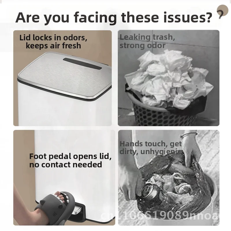 

12L Stainless Steel Trash Can with Foot Pedal Square Matte Black/White/Cream Grey Kitchen Bathroom Household Storage Bin