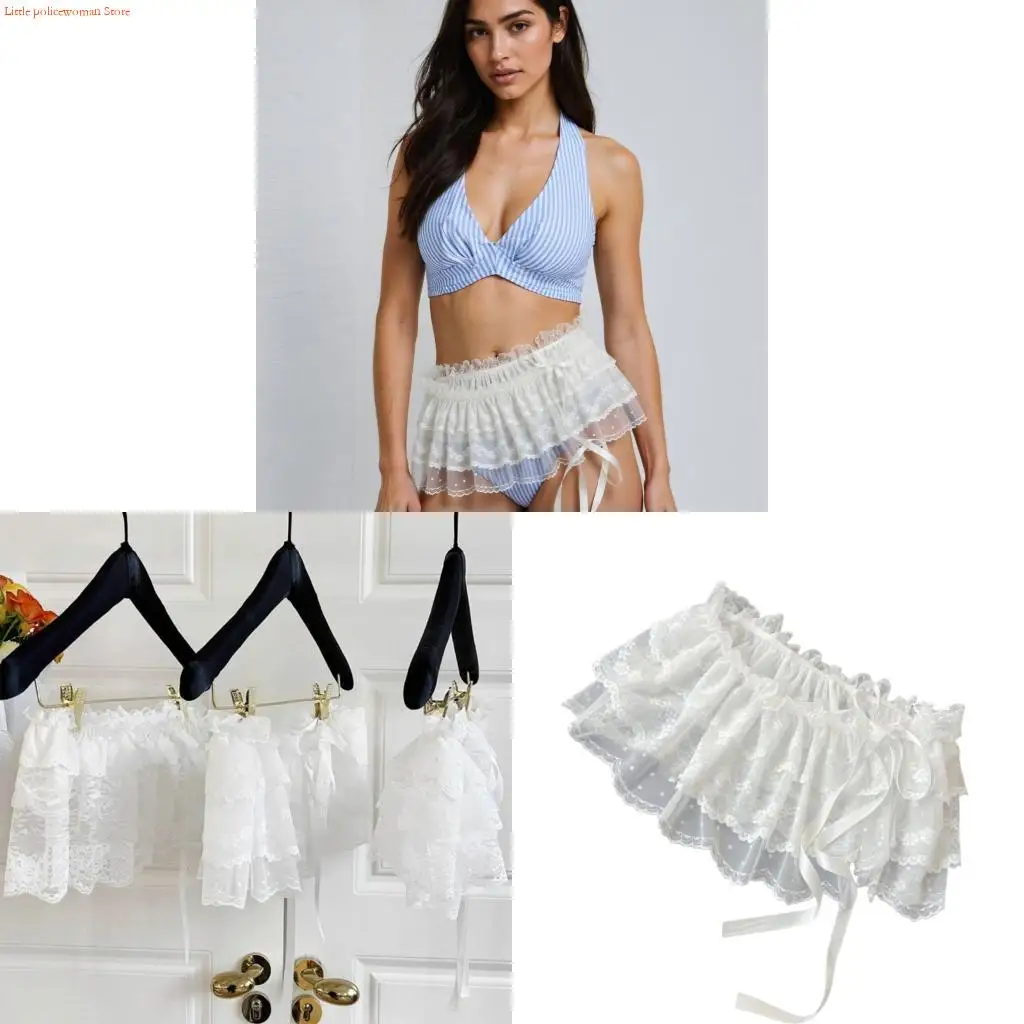 

F92D Feminine Lace Trim Detachable Overskirt With Adjustable Tie Waist Design