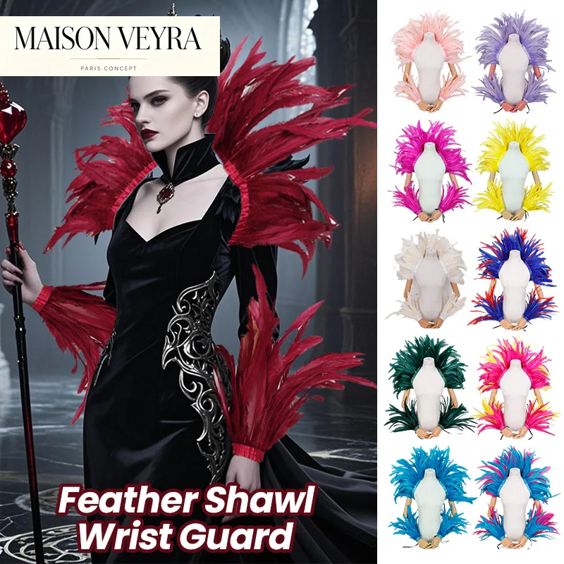 party-feather-shawl-carnival-elegant-womens-shawl-wrist-cosplay-cuffs-prop-punk-masquerade-feather-cape-halloween-costume