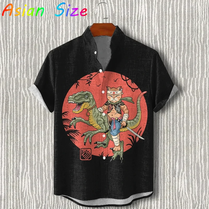 

Модные винтажные рубашки с 3D-принтом в японском стиле: коты, динозавры, для пляжных вечеринок, гавайские рубашки унисекс с коротким рукавом, 2026