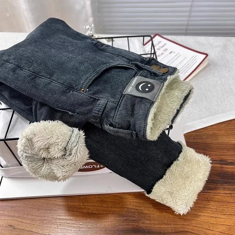 Caldo lana di agnello Slim Pencil Jeans donna Skinny peluche Vaqueros Vintage a vita alta addensare pantaloni in Denim in pile Casual Legging in velluto