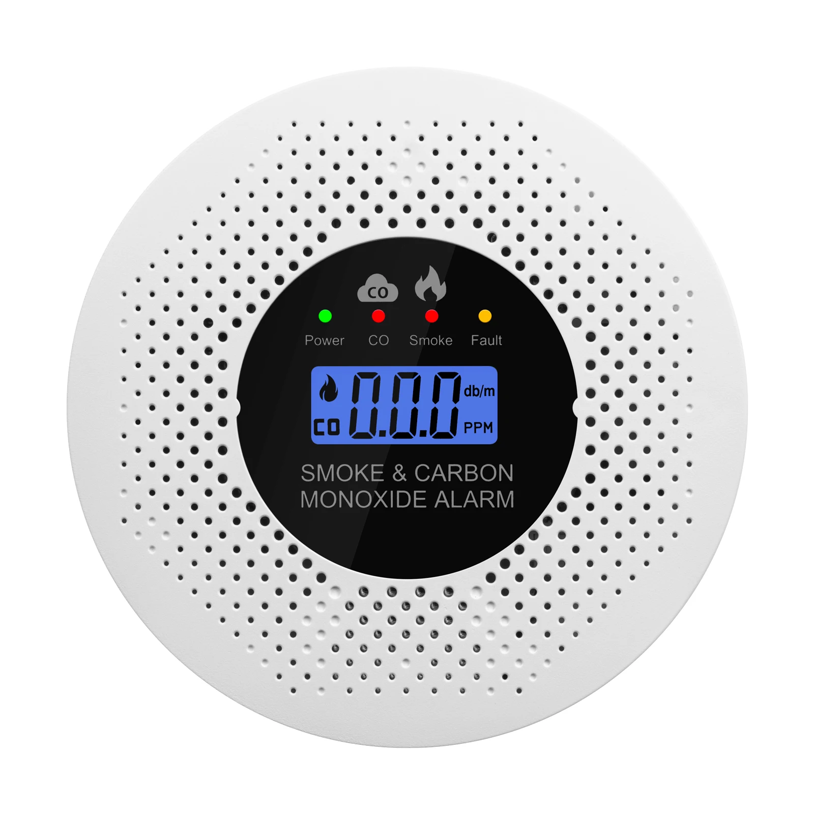 2 in 1 Smoke CO Monitor with Real-Time LCD Display 10.4×10.4×4 cm Battery Powered Ceiling Wall Mount 85 dB Alert 0-999 ppm CO