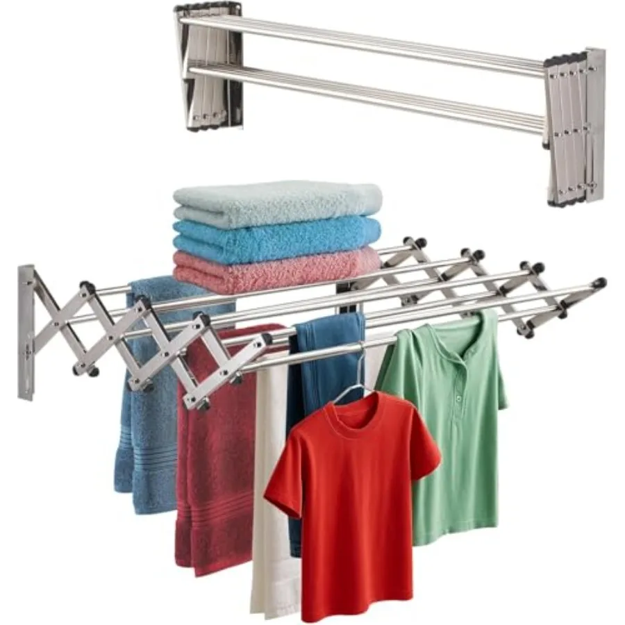 

Wall Mounted Clothes Drying Rack Adjustable 18 33" Width 20 Linear Feet Drying Capacity 8 Stainless Steel Rods 60 lb Capacity F
