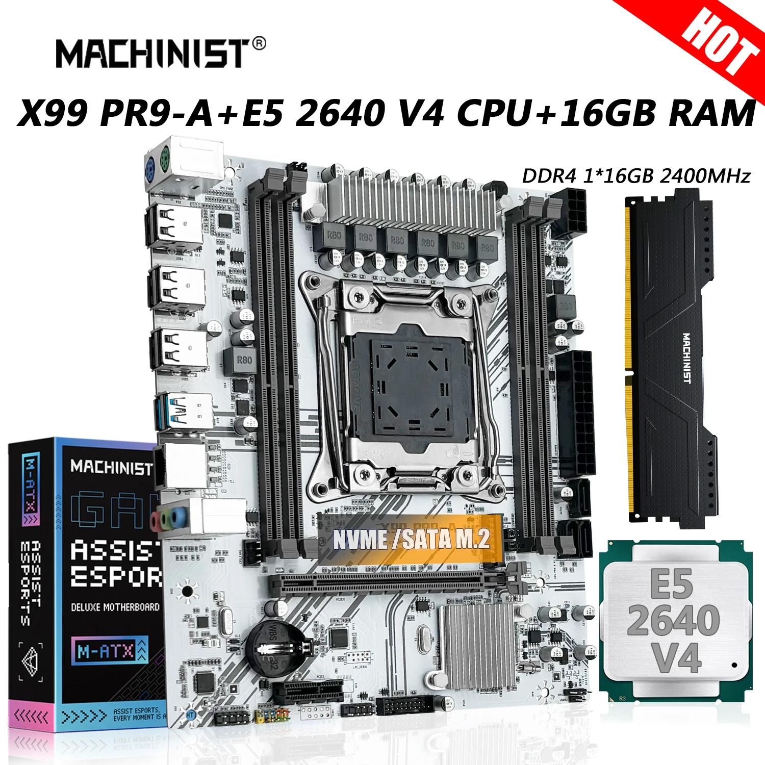 MACHINIST PR9-A Motherboard X99 Combo LGA 2011-3 Xeon Kit E5 2640 V4 CPU DDR4 16GB RAM 2400MHz Memory SSD SATA/NVME M.2 USB 3.0