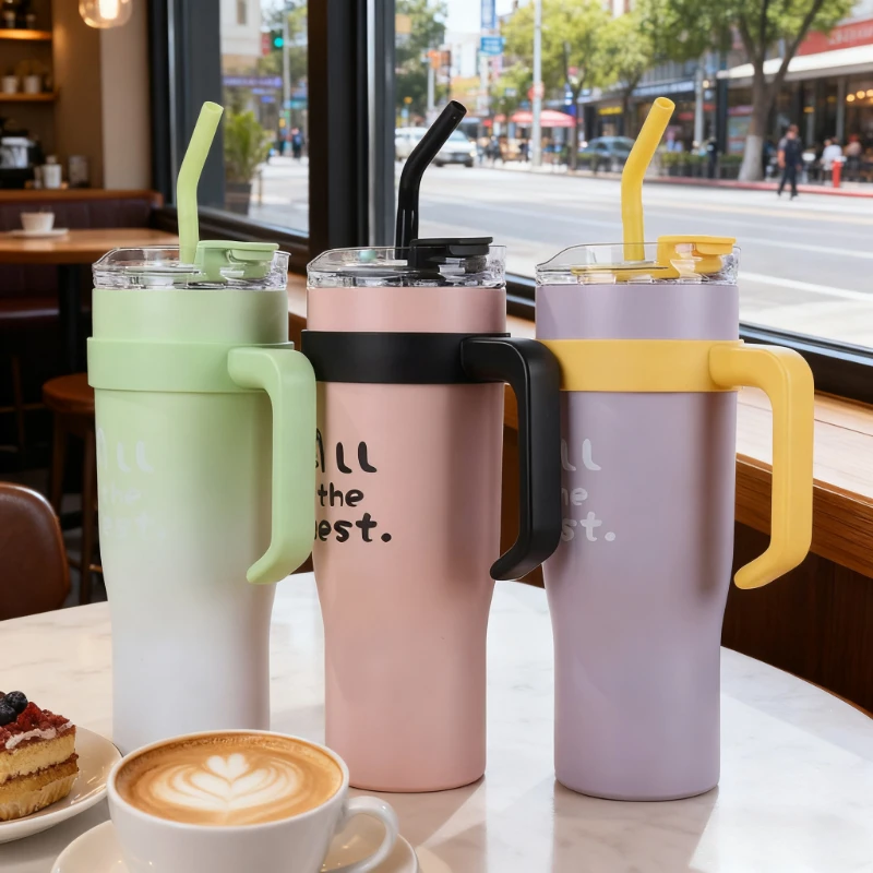 كوب بقشة معزول مقاس XXL | 304 فولاذ ميجا الحجم | ظلال الباستيل الجمالية | مقبض السفر | مجموعة هدايا العيد | اختيار ركوب الدراجات #1