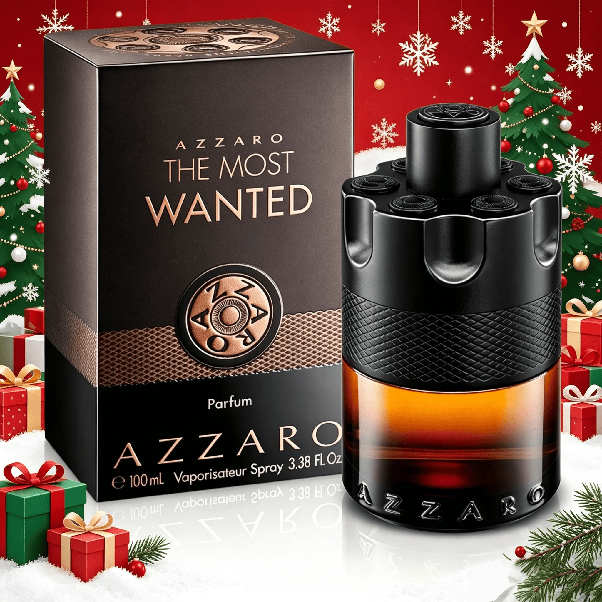 Azzaro The Most Wanted Parfum |   Design de pistolet noir et doré, notes de tabac et d'ambre, longue durée de vie maximale