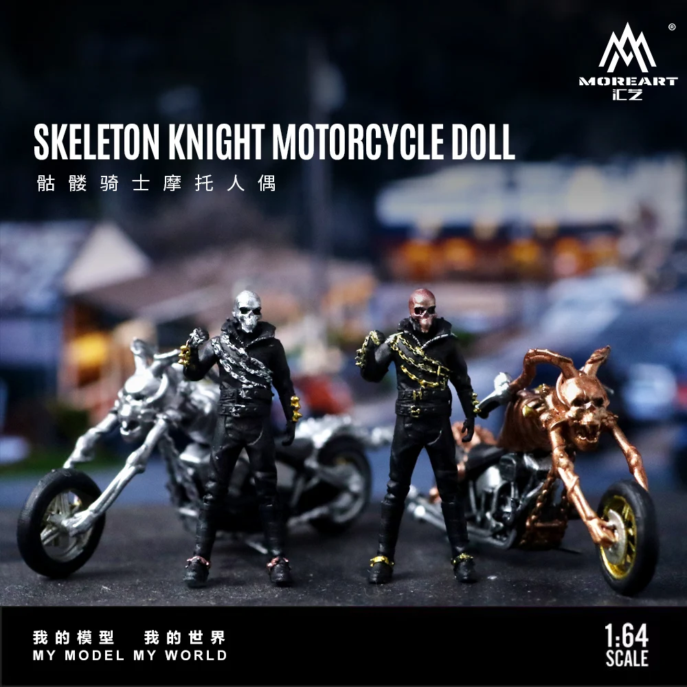 **pre-sale**MoreArt 1/64 Black Clothing Skeleton Rider - Silver/brown motorcycle resin action figure set/shipping in january