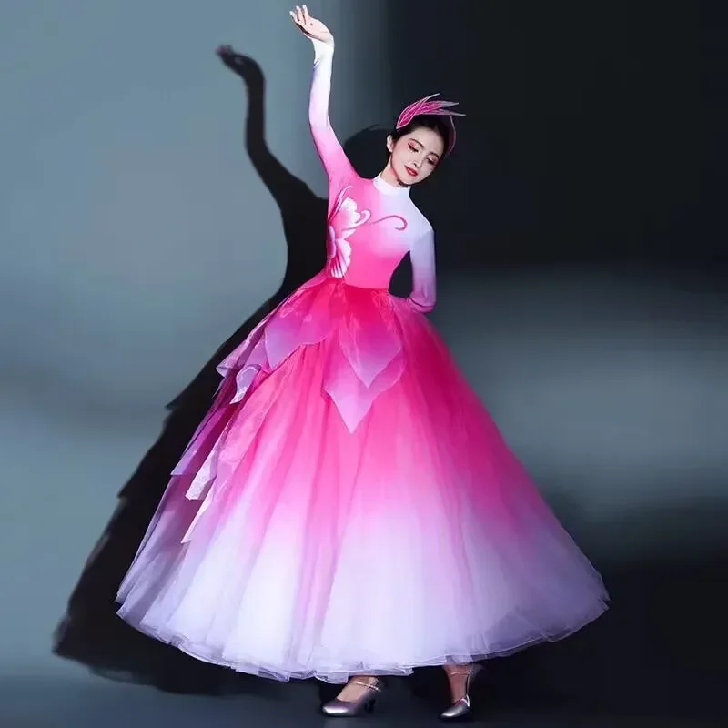 swing skirt performance uniform atmosphere new brilliant Chinese dream dance song accompanying dance tutu skirt 1 piece set