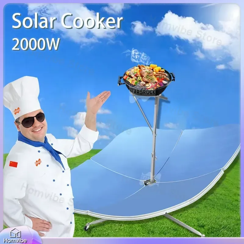 2000W Portable Solar BBQ Grill Outdoor Rectangular Solar Cooker Sun Reflective Heater Solar Powered Stove Oven for Camping