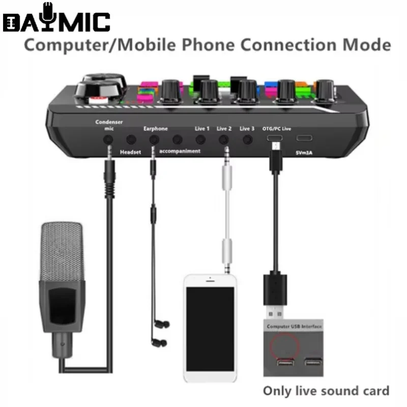 Sound Card Live SoundCards External Audio Mixer For YouTube Broadcast Recording Home Game Music Singing PC Mobile Phone