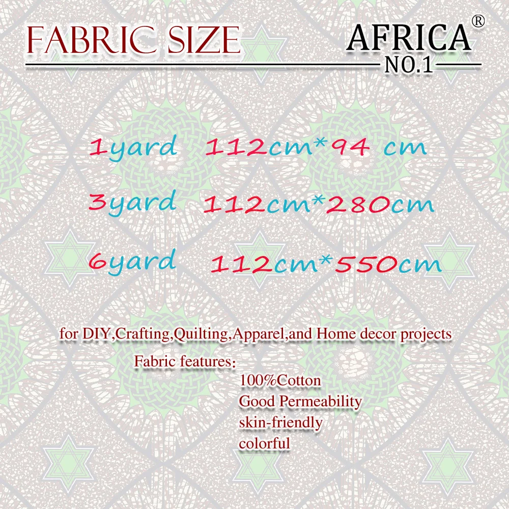 Ankara  Wax Fabric Africa Veritable Cotton Comfortable Feel Wax Fabric Wax Prints  6Yards