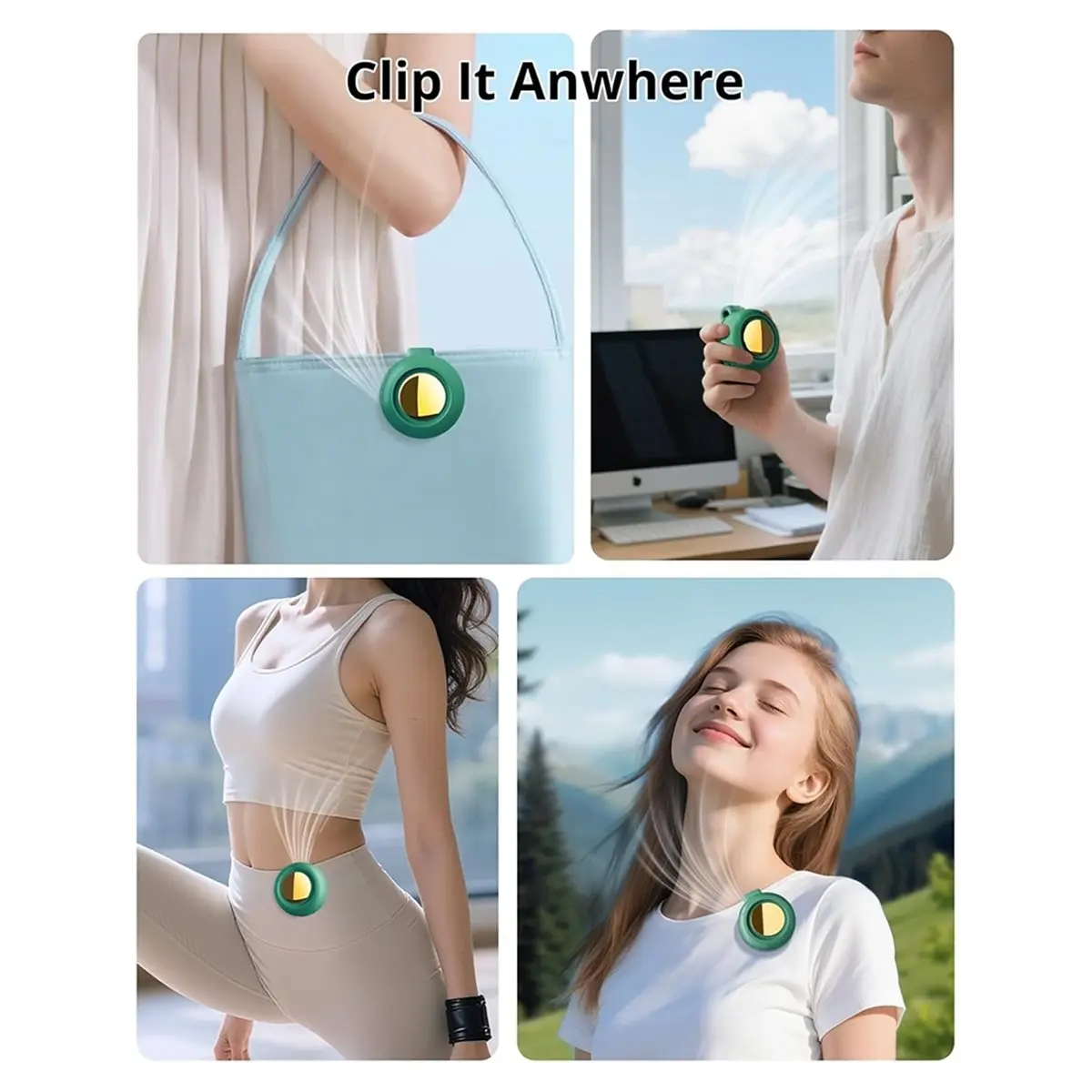 New Electronics Portable Silent Mini Bladeless Clip-on Fan, 3 Speeds, USB Rechargeable Hands-Free Cooling for Travel &
