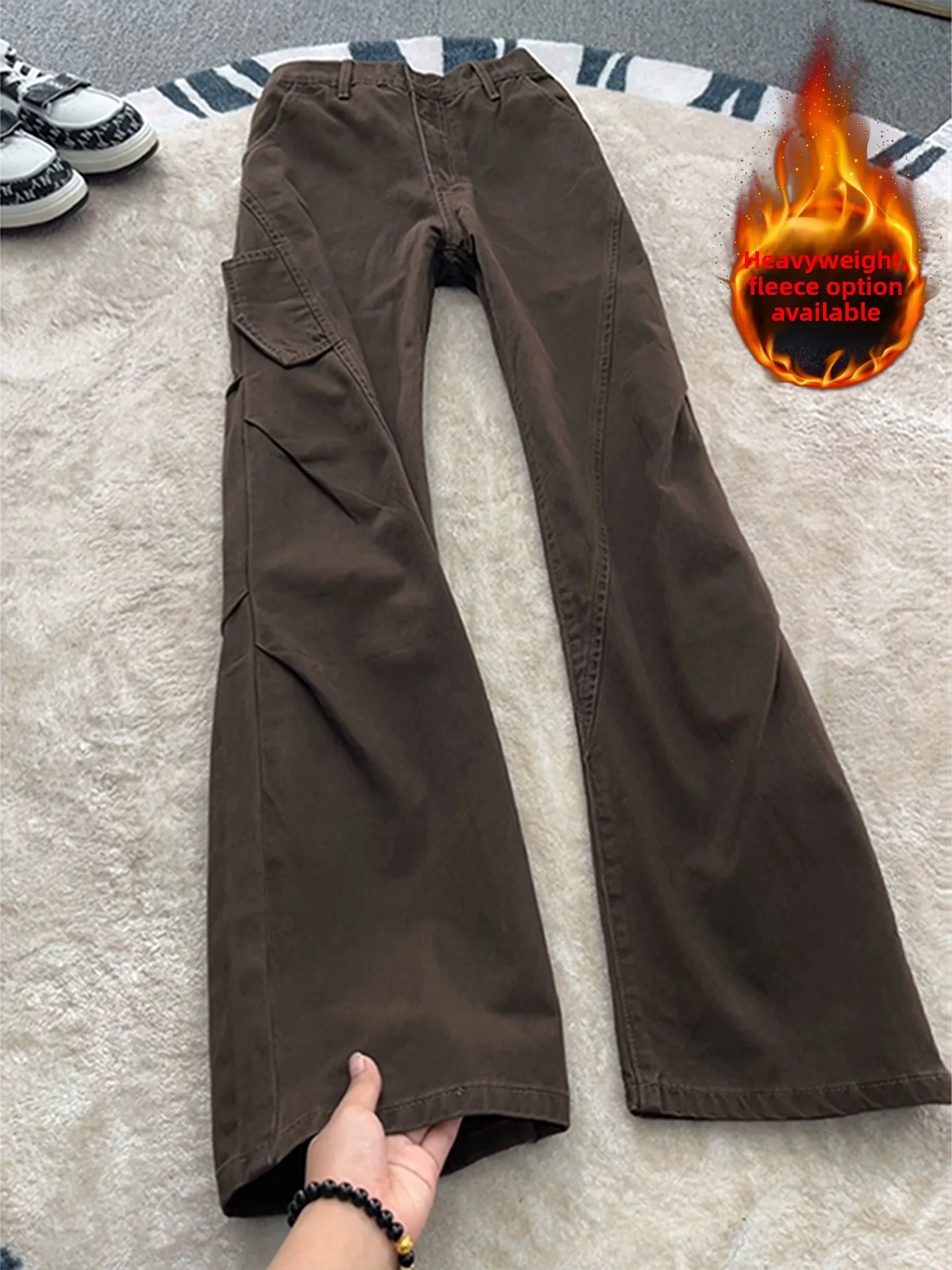 

Джинсы Cé Brown Fce с подкладкой, мужские, в стиле американского стритстайла, с легким расклешением, прямые, рабочие брюки, с низкой посадкой, зауженные