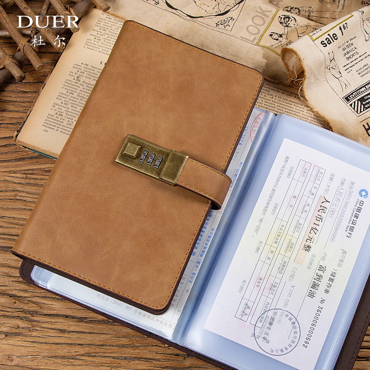 

Regular Deposit Receipt Storage This Bill Book Bank Check Folder Cowhide Multi-Functional Passbook Card Integrated Bag with Password Lock Bank Voucher Bag Receipt Folder Folder