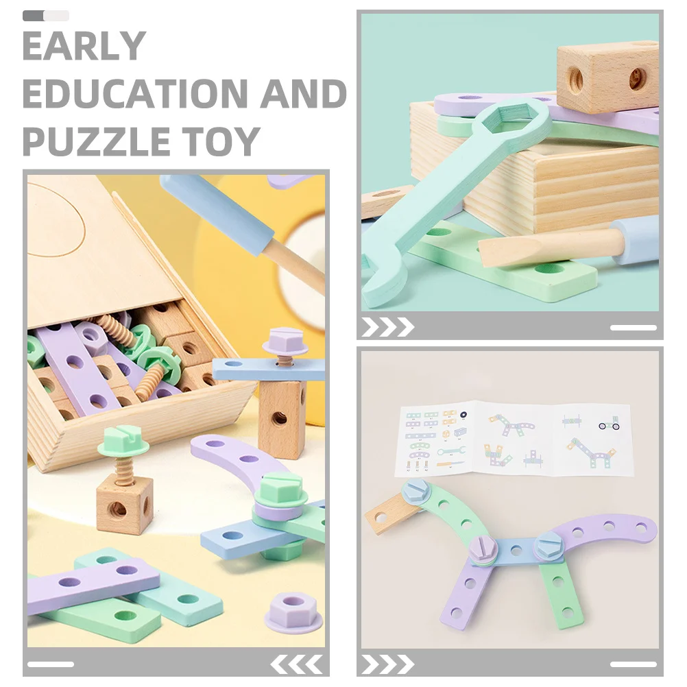 1Set Puzzel Gereedschapskist voor Kinderen Houten Educatief Gebouw Speeltoestel DIY Vroeg Leren Hand Oog Coördinatie Ontwikkeling