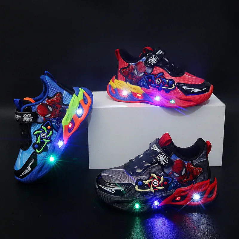 

2026Spider-man Cartoon Children Casual Shoes Hot Sales High Quality Kids Boys Girls LED Lighted Soft Baby Infant Tennis Toddlers