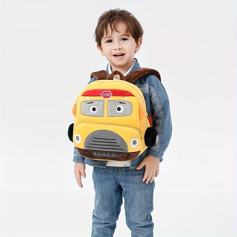 Preschool Toddler Plush Truck Car Bus Excavator Backpack,Cute Plush 3D Cartoon Car Preschool Kindergarten Truck Mini Schoolbag