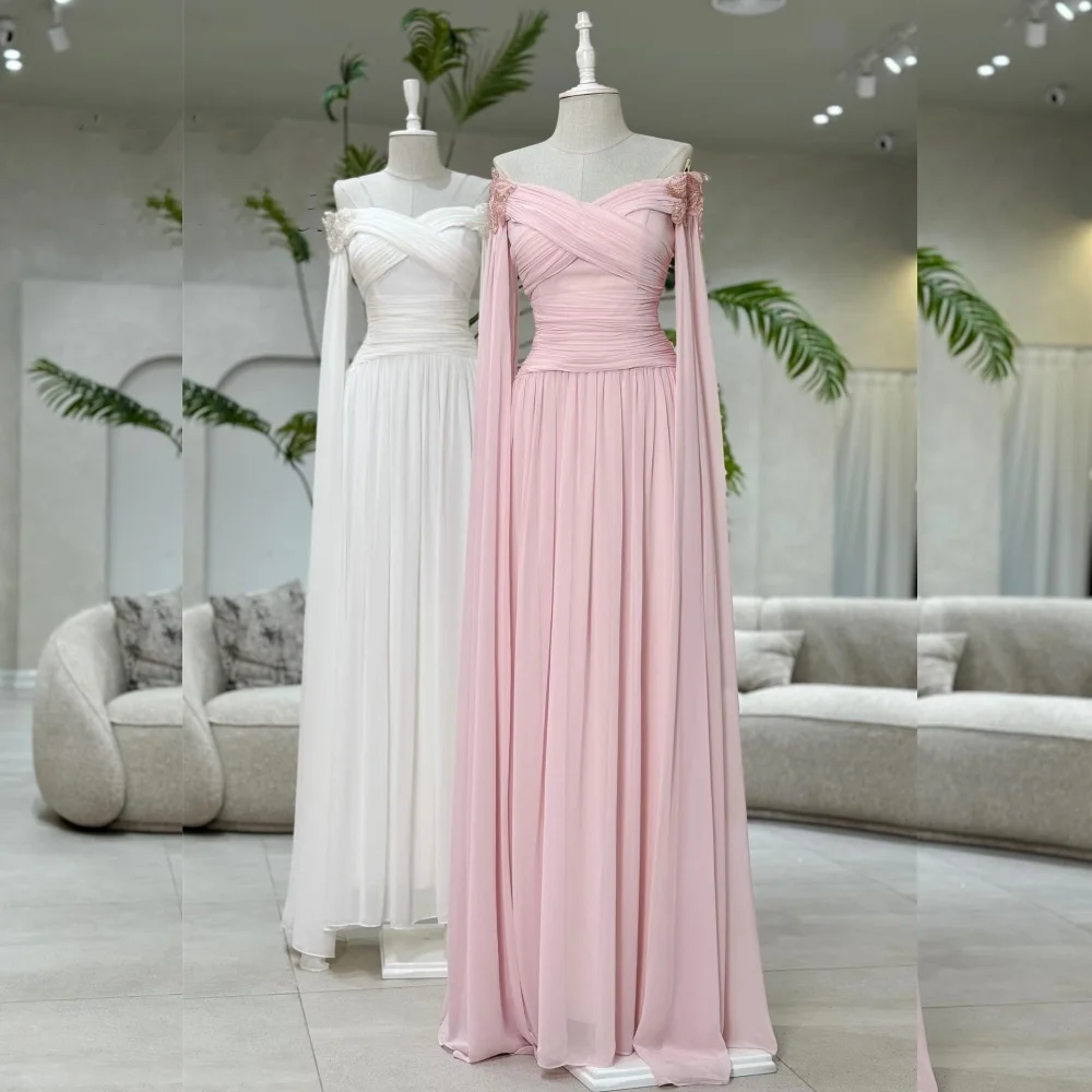 

Customized High Quality Chiffon Sequined Pleat A-line Off-the-shoulder Long Dresses Bespoke Occasion Exquisite