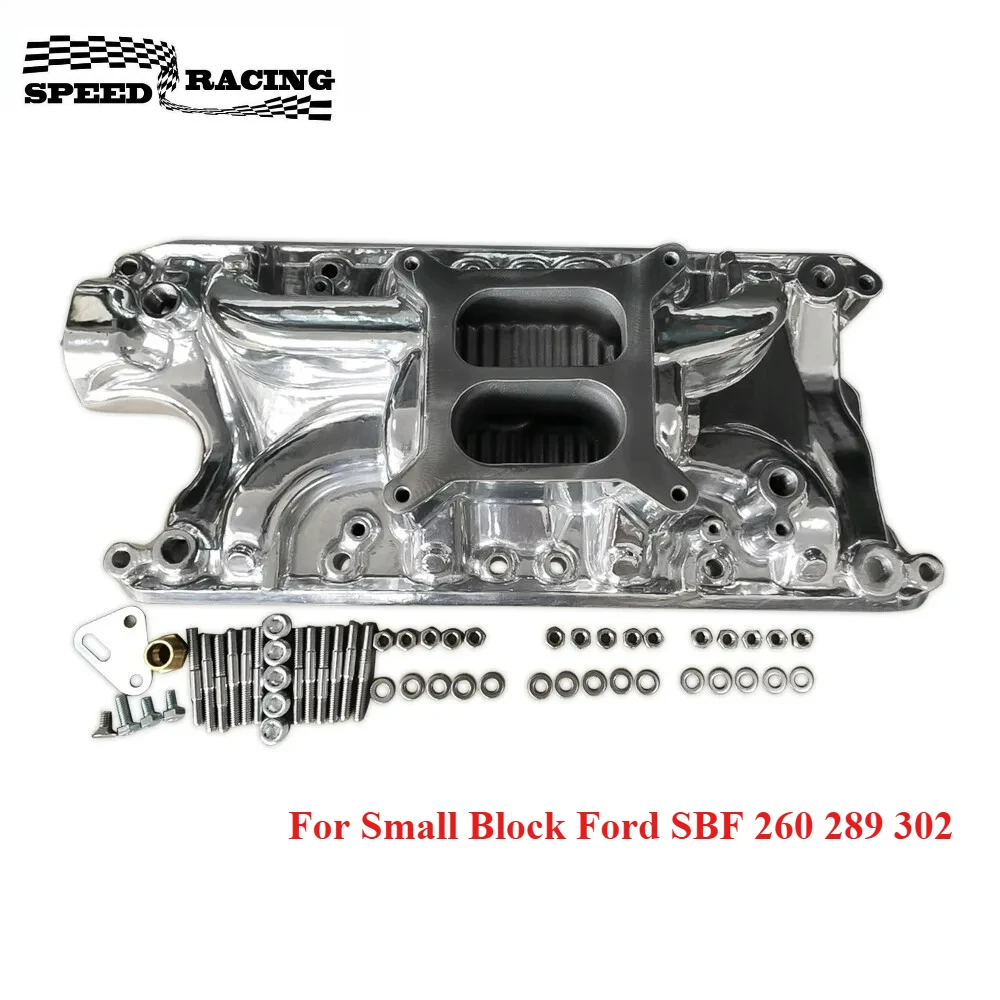 Впускной коллектор, полированный двойной плоский для небольшого блока Ford SBF 260 289 302, алюминий, серебристый